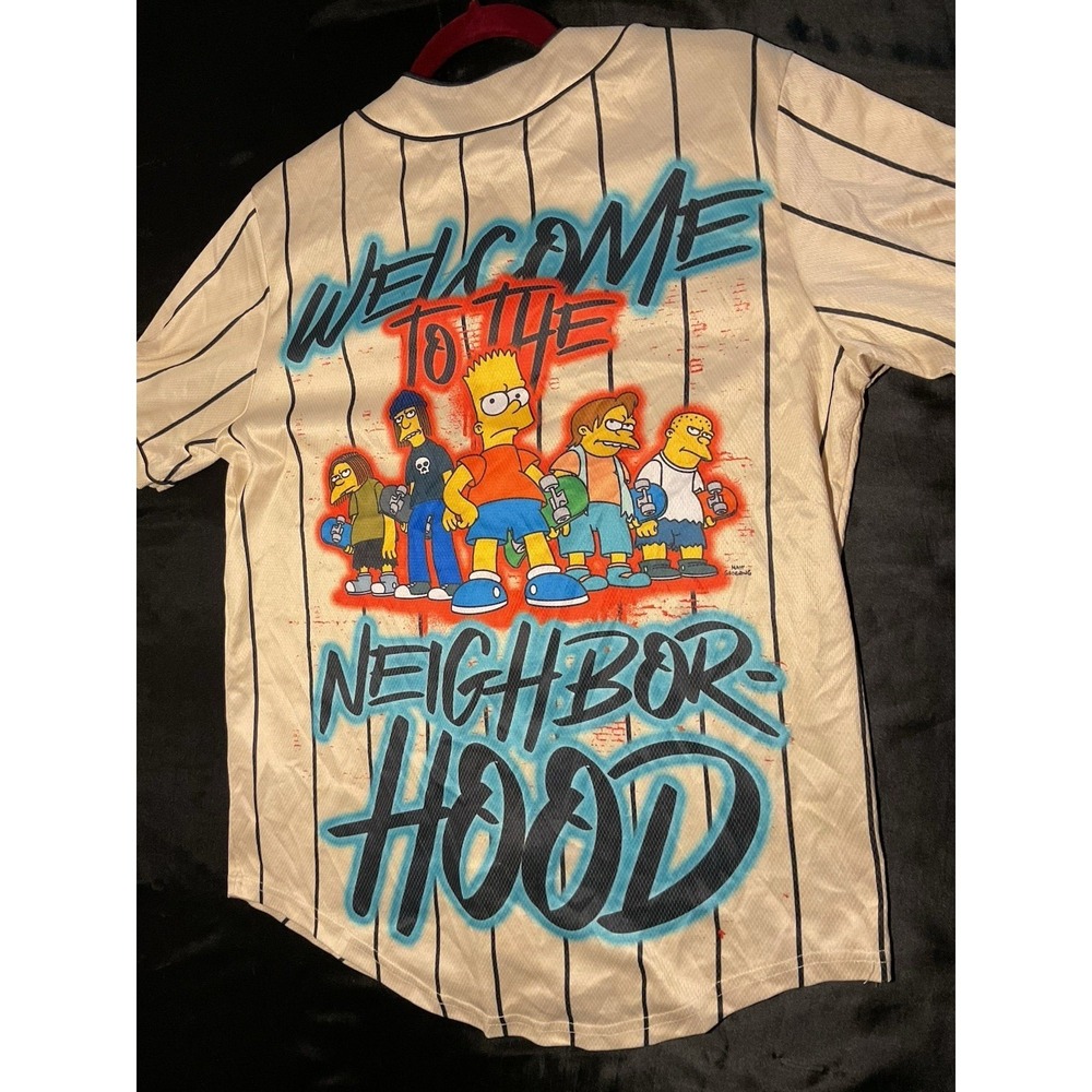The Simpsons Bart Simpson Baseball Jersey Cream Pinstripe Trouble Maker Small